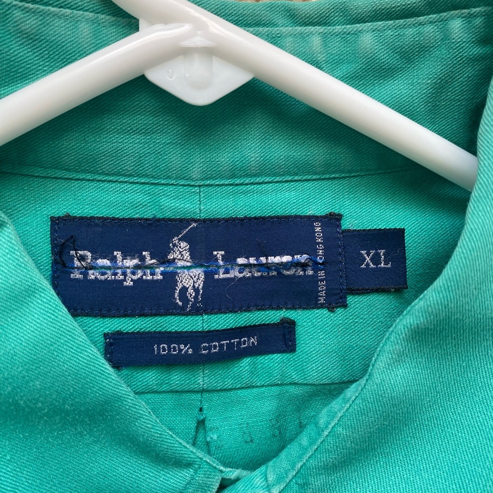 Men’s Ralph Lauren Kelly Green Button Down Long Sleeve Vintage X-Large - Picture 6 of 7
